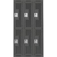 Clean Line Lockers, 2 -tier, Bank of 3, 36" x 12" x 72", Steel, Charcoal, Rivet (Assembled), Perforated Air Extreme Inc.