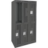 Clean Line Lockers, 2 -tier, Bank of 3, 36" x 12" x 72", Steel, Charcoal, Rivet (Assembled), Perforated Air Extreme Inc.