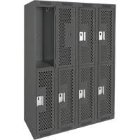Clean Line Lockers, 2 -tier, Bank of 4, 48" x 12" x 72", Steel, Charcoal, Rivet (Assembled), Perforated Air Extreme Inc.