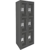 Clean Line Lockers, 3 -tier, Bank of 2, 24" x 12" x 72", Steel, Charcoal, Rivet (Assembled), Perforated Air Extreme Inc.