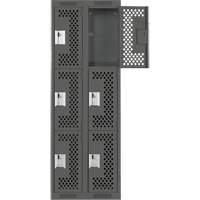 Clean Line Lockers, 3 -tier, Bank of 2, 24" x 12" x 72", Steel, Charcoal, Rivet (Assembled), Perforated Air Extreme Inc.
