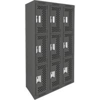 Clean Line Lockers, 3 -tier, Bank of 3, 36" x 12" x 72", Steel, Charcoal, Rivet (Assembled), Perforated Air Extreme Inc.