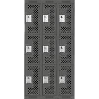 Clean Line Lockers, 3 -tier, Bank of 3, 36" x 12" x 72", Steel, Charcoal, Rivet (Assembled), Perforated Air Extreme Inc.