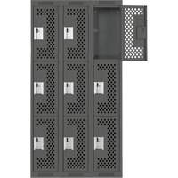 Clean Line Lockers, 3 -tier, Bank of 3, 36" x 12" x 72", Steel, Charcoal, Rivet (Assembled), Perforated Air Extreme Inc.