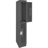Clean Line Lockers, 2 -tier, 12" x 15" x 76", Steel, Charcoal, Rivet (Assembled), Perforated Air Extreme Inc.