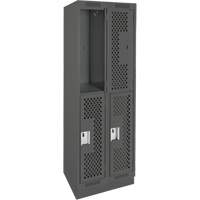 Clean Line Lockers, 2 -tier, Bank of 2, 24" x 15" x 76", Steel, Charcoal, Rivet (Assembled), Perforated Air Extreme Inc.