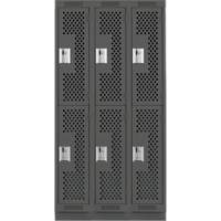 Clean Line Lockers, 2 -tier, Bank of 3, 36" x 15" x 76", Steel, Charcoal, Rivet (Assembled), Perforated Air Extreme Inc.