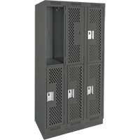 Clean Line Lockers, 2 -tier, Bank of 3, 36" x 15" x 76", Steel, Charcoal, Rivet (Assembled), Perforated Air Extreme Inc.