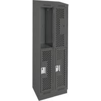 Clean Line Lockers, 2 -tier, Bank of 2, 24" x 15" x 82", Steel, Charcoal, Rivet (Assembled), Perforated Air Extreme Inc.