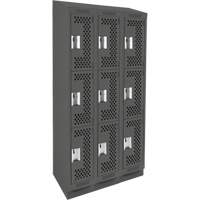 Clean Line Lockers, 3 -tier, Bank of 3, 36" x 18" x 82", Steel, Charcoal, Rivet (Assembled), Perforated Air Extreme Inc.
