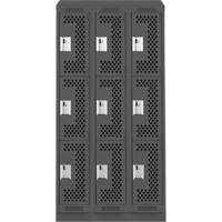 Clean Line Lockers, 3 -tier, Bank of 3, 36" x 18" x 82", Steel, Charcoal, Rivet (Assembled), Perforated Air Extreme Inc.