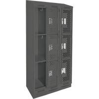 Clean Line Lockers, 3 -tier, Bank of 3, 36" x 18" x 82", Steel, Charcoal, Rivet (Assembled), Perforated Air Extreme Inc.