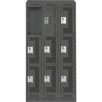 Clean Line Lockers, 3 -tier, Bank of 3, 36" x 18" x 82", Steel, Charcoal, Rivet (Assembled), Perforated Air Extreme Inc.