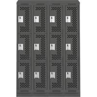 Clean Line Lockers, 3 -tier, Bank of 4, 48" x 18" x 82", Steel, Charcoal, Rivet (Assembled), Perforated Air Extreme Inc.
