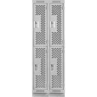 Clean Line Lockers, 2 -tier, Bank of 2, 24" x 15" x 76", Steel, Grey, Rivet (Assembled), Perforated Air Extreme Inc.