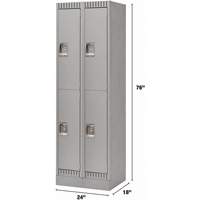 Lockers, 2 -tier, Bank of 2, 24" x 18" x 76", Steel, Grey, Knocked Down Air Extreme Inc.