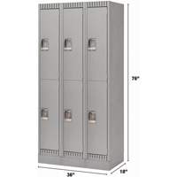Lockers, 2 -tier, Bank of 3, 36" x 18" x 76", Steel, Grey, Knocked Down Air Extreme Inc.