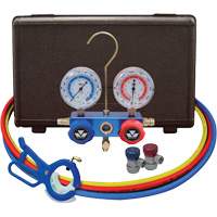 Automotive Manifold Gauge Set with Manual Couplers & 3-in-1 Side Mount Can Tap Valve Air Extreme Inc.