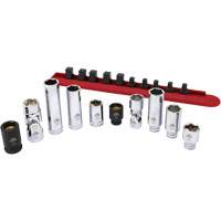 Jeu de douilles chrom&eacute;es avec rail, 10 Morceaux, Prise de 1/4"/3/8" Air Extreme Inc.