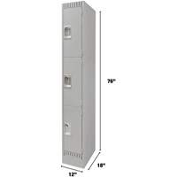 Lockers, 3 -tier, 12" x 18" x 76", Steel, Grey, Knocked Down Air Extreme Inc.