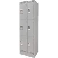 Lockers, 3 -tier, Bank of 2, 24" x 18" x 76", Steel, Grey, Knocked Down Air Extreme Inc.