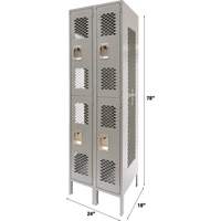 Vented Lockers, 2 -tier, Bank of 2, 24" x 18" x 78", Steel, Grey, Knocked Down, Perforated Air Extreme Inc.