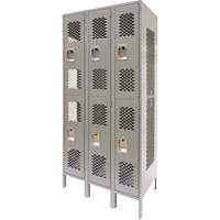 Vented Lockers, 2 -tier, Bank of 3, 36" x 18" x 78", Steel, Grey, Knocked Down, Perforated Air Extreme Inc.