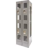 Vented Lockers, 2 -tier, Bank of 2, 24" x 18" x 78", Steel, Grey, Knocked Down, Perforated Air Extreme Inc.