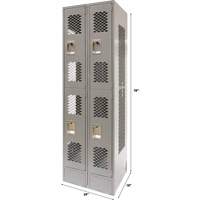 Vented Lockers, 2 -tier, Bank of 2, 24" x 18" x 78", Steel, Grey, Knocked Down, Perforated Air Extreme Inc.