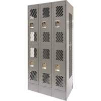 Vented Lockers, 2 -tier, Bank of 3, 36 x 18" x 78", Steel, Grey, Knocked Down, Perforated Air Extreme Inc.