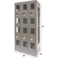 Vented Lockers, 2 -tier, Bank of 3, 36 x 18" x 78", Steel, Grey, Knocked Down, Perforated Air Extreme Inc.