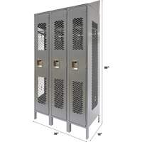 Vented Lockers, Bank of 3, 36 x 18" x 88", Steel, Grey, Knocked Down, Perforated Air Extreme Inc.