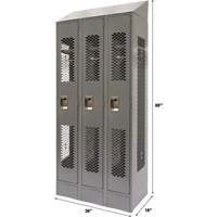 Vented Lockers, Bank of 3, 36 x 18" x 88", Steel, Grey, Knocked Down, Perforated Air Extreme Inc.