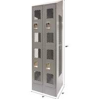 Vented Lockers, 2 -tier, Bank of 2, 24" x 18" x 88", Steel, Grey, Knocked Down, Perforated Air Extreme Inc.