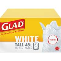 Tall 45L Unscented Garbage Bags, Regular, 24" W x 28" L, White Air Extreme Inc.