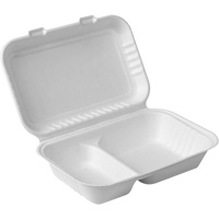 Compostable Hinged Food Containers with Compartments, Bagasse, Rectangular Air Extreme Inc.