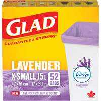 Sacs parfum&eacute;s et de couleur lavande de Glad, Fort, 17" la x 20" lo, Mauve, Capacit&eacute; 15 L (3,96 gal) Air Extreme Inc.