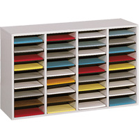 Adjustable Compartment Literature Organizer, Stationary, 36 Slots, Wood, 39-1/4" W x 11-3/4" D x 24" H Air Extreme Inc.