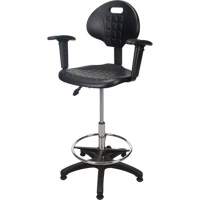 Tabouret ergonomique robuste avec accoudoirs r&eacute;glables, Stationnaire, Ajustable, 39" - 48", Polyur&eacute;thane Si&egrave;ge, Noir Air Extreme Inc.