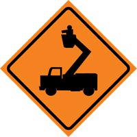 Man in Elevated Bucket Roll-Up Traffic Sign, 29-1/2" x 29-1/2", Vinyl, Pictogram Air Extreme Inc.