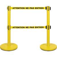 Dual Belt Crowd Control Barrier, Steel, 35" H, Yellow Tape, 7' Tape Length Air Extreme Inc.