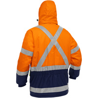Manteau pour le froid extr&ecirc;me avec bas bleu marin et X au dos Bisley, Polyester, Orange haute visibilit&eacute;, Petit Air Extreme Inc.