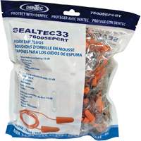 Bouchons d'oreilles coniques jetables en mousse de PU orange SEALTEC33, Vrac - Sac en poly, Avec cordon Air Extreme Inc.