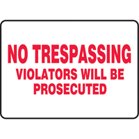 "No Trespassing" Sign, 7" x 10", Vinyl, English Air Extreme Inc.