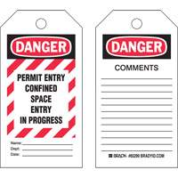 "Confined Space" Tags, Polyester, 3" W x 5-3/4" H, English Air Extreme Inc.