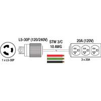 Rallonge pour g&eacute;n&eacute;ratrice avec triple fiche, STW, AWG 10, 3 prise(s), 25' Air Extreme Inc.